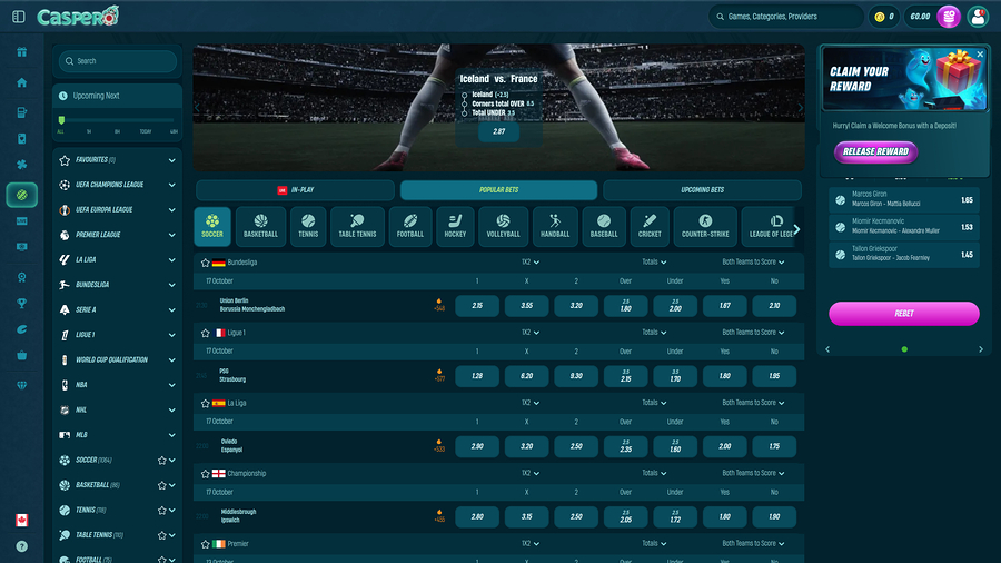 Caspero Casino Live Sports Desktop