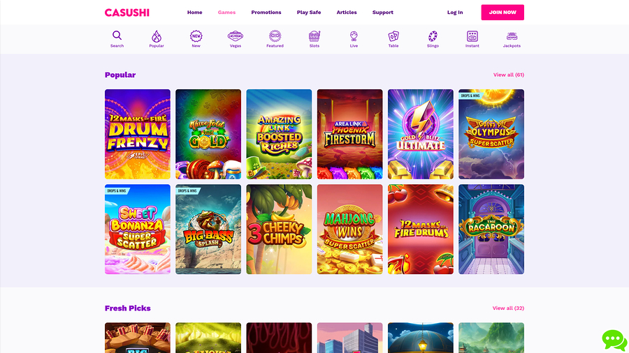 Casushi Casino Games Desktop