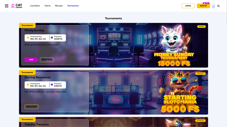 Cat Casino Tournaments Desktop