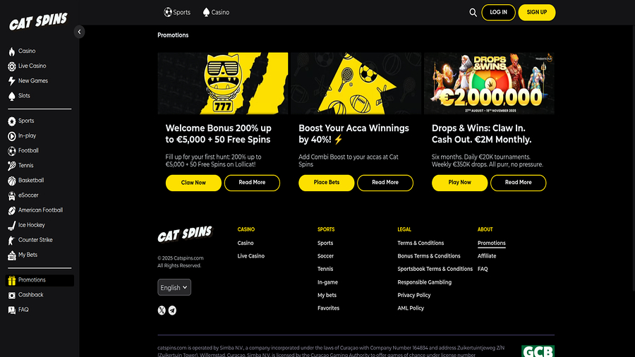 Promotions screenshot of Cat Spins Casino for Desktop