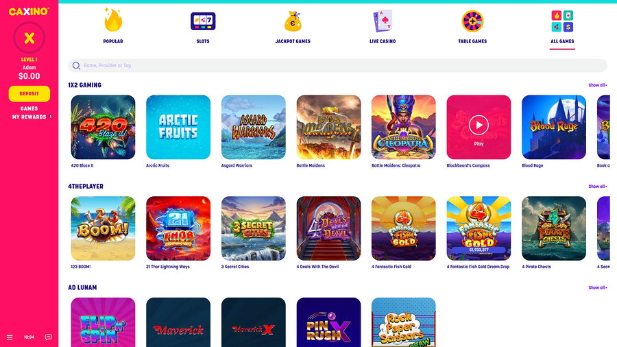 Caxino Casino Game Developers Desktop