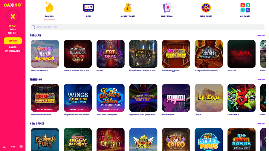 Caxino Casino Games Desktop