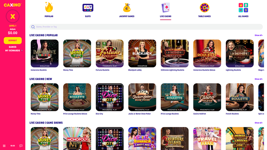 Caxino Casino Live Dealer Desktop