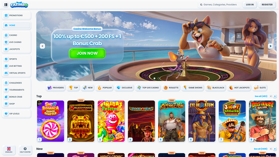 Cazimbo Casino Homepage Desktop