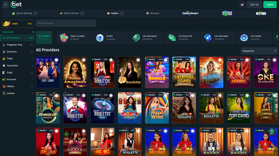 Cbet.gg Casino Live Dealer Desktop