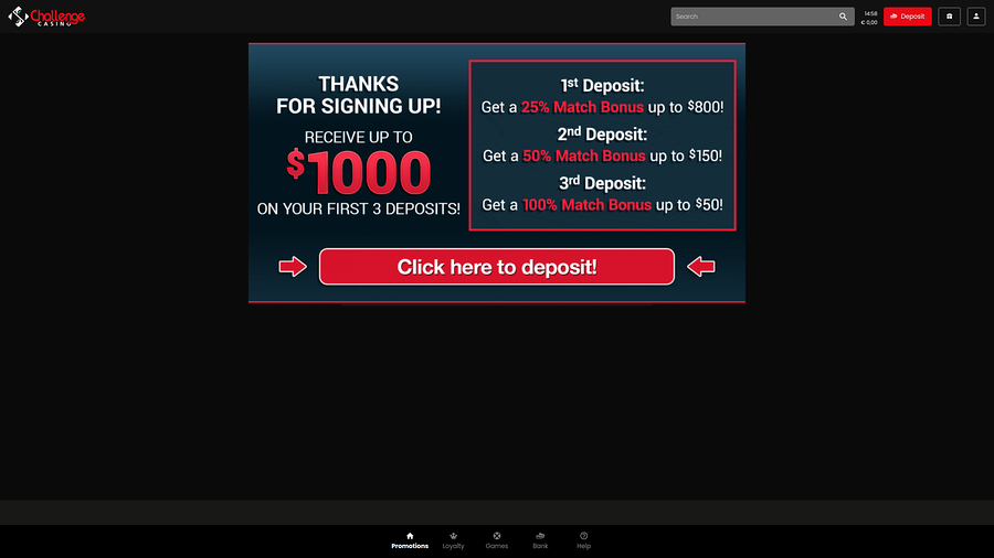 Challenge Casino Promotions Desktop