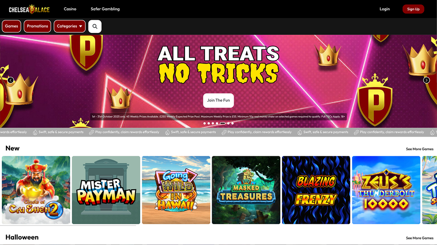 Chelsea Palace Casino homepage desktop