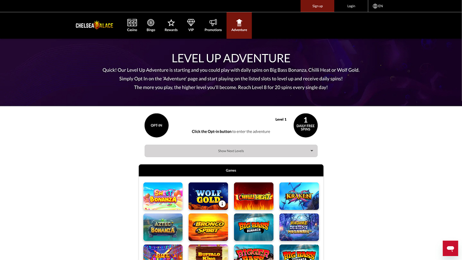 Chelsea Palace Casino Level Up Adventure Desktop
