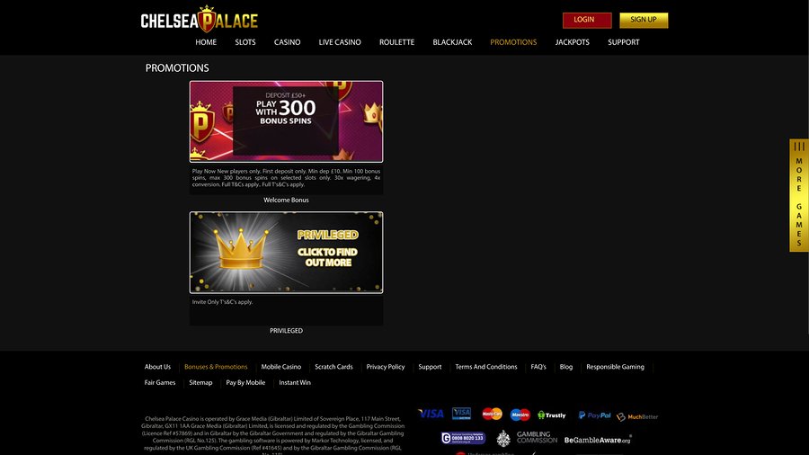 Chelsea Palace Casino promotions desktop