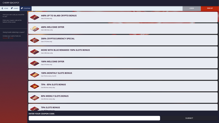 Cherry Jackpot Casino promotions desktop