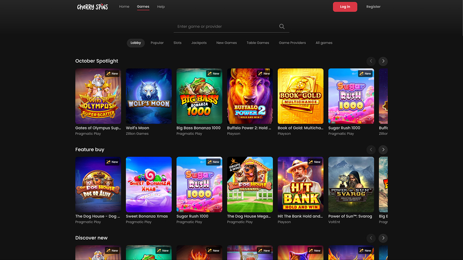 Cherry Spins games desktop