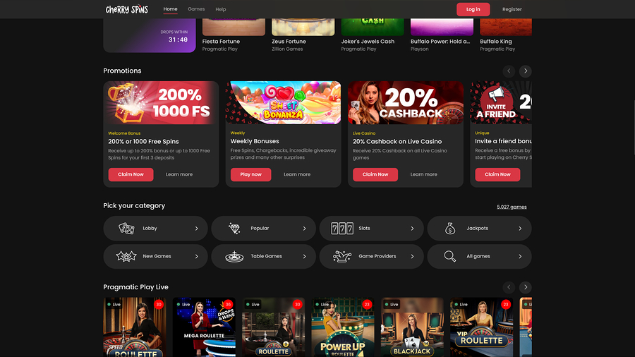 Cherry Spins promotions desktop