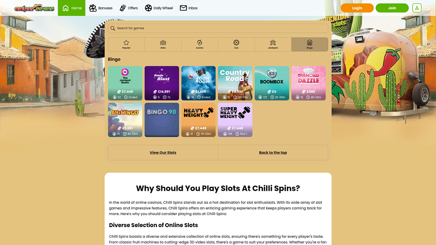 Chilli Spins Casino Desktop Bingo