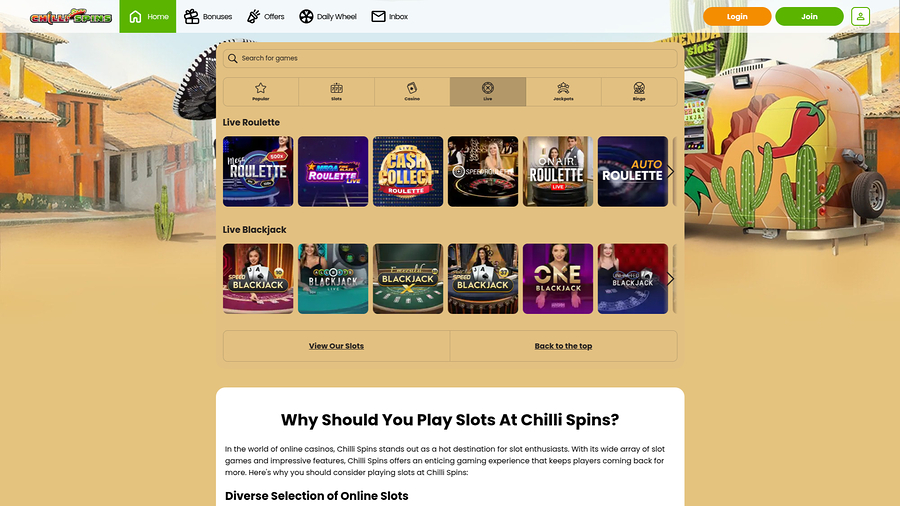 Chilli Spins Casino Desktop Live Dealer