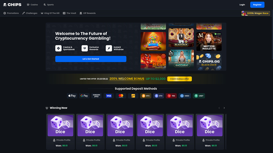 Chips.GG Casino Desktop Homepage