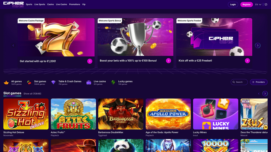 CipherWins Casino Homepage Desktop