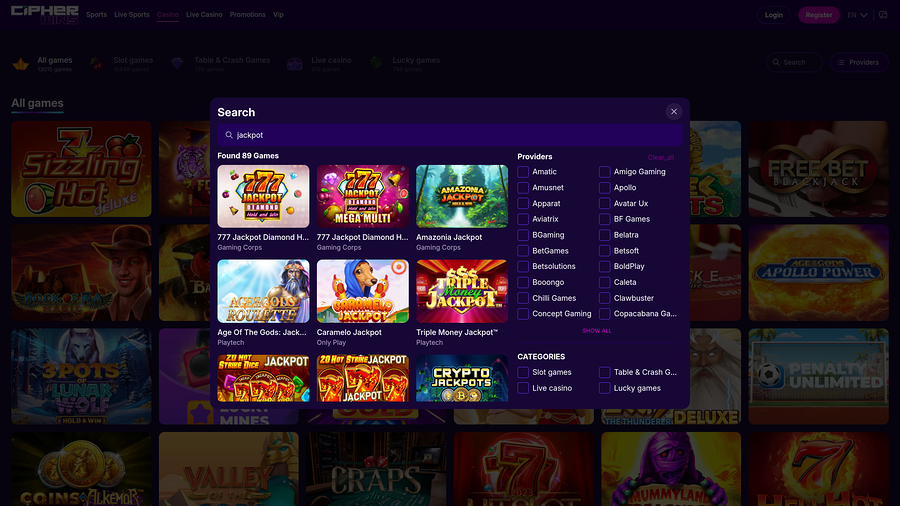 CipherWins Casino Jackpot Desktop