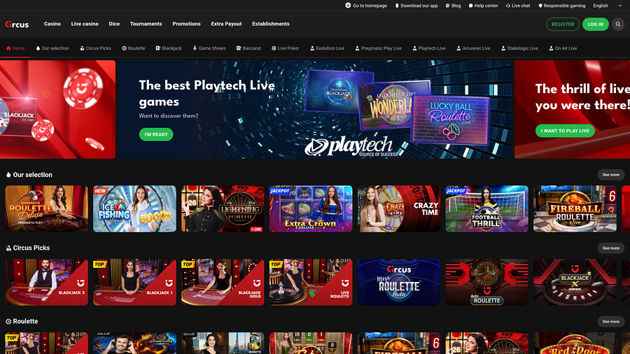 Circus.be Casino Live Dealer Desktop