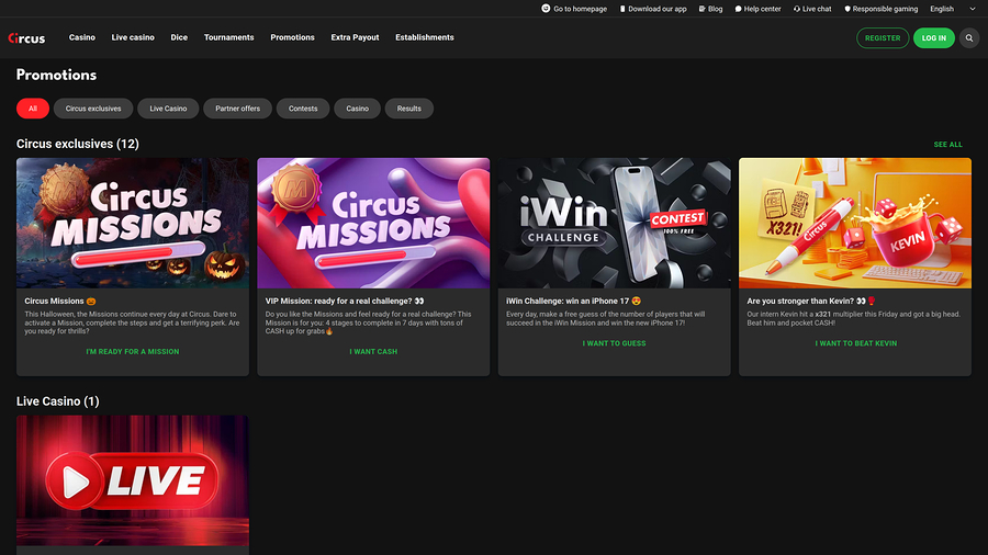 Circus.be Casino Promotions Desktop