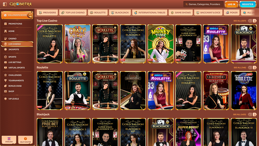 Cleoberta Casino Live Dealer Desktop