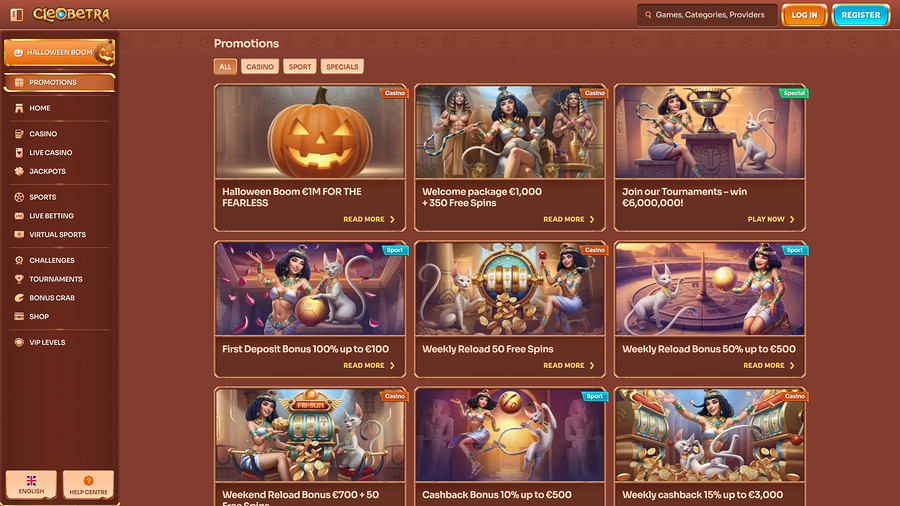 Cleoberta Casino Promotions Desktop