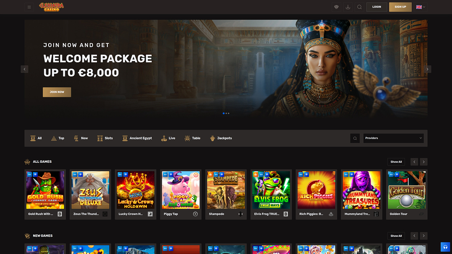 Cleopatra Casino Homepage Desktop