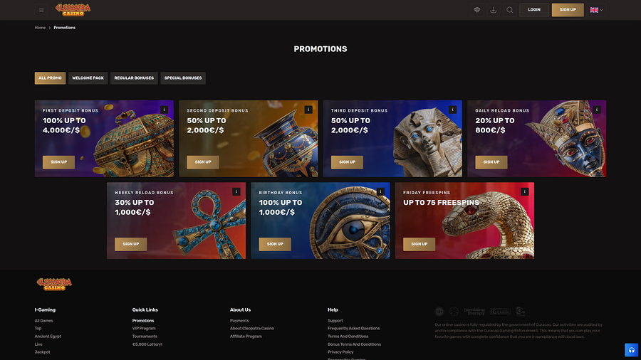 Cleopatra Casino Promotions Desktop