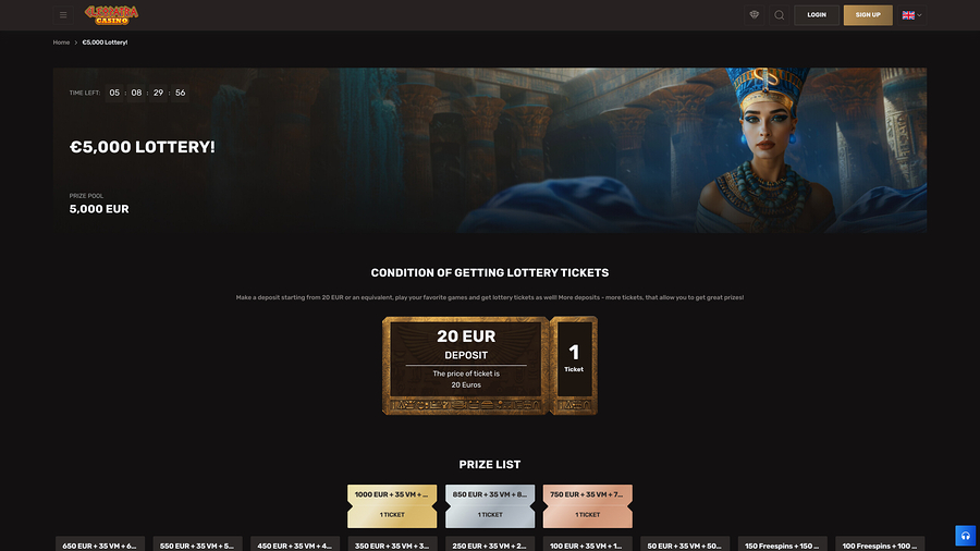 Cleopatra Casino Lottery Desktop
