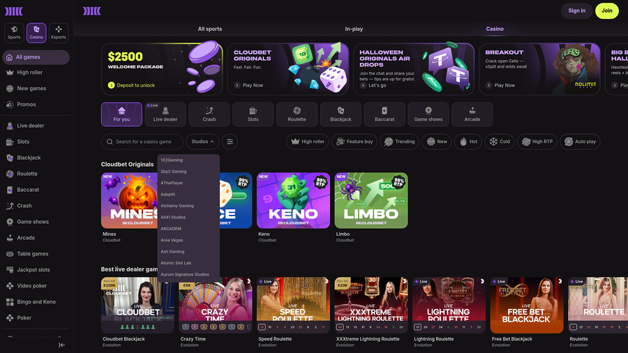 Cloudbet Casino Game Developers Desktop