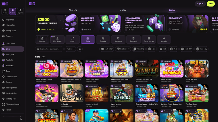 Cloudbet Casino Games Desktop
