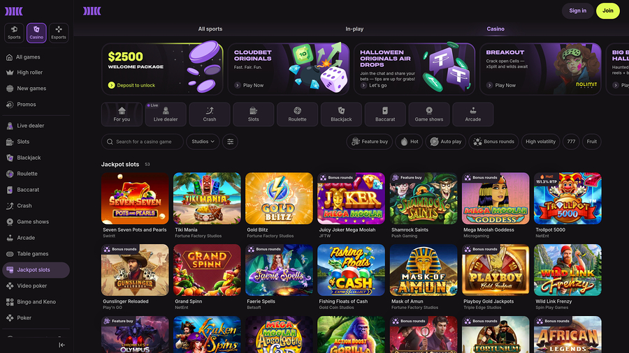 Cloudbet Casino Jackpot Desktop