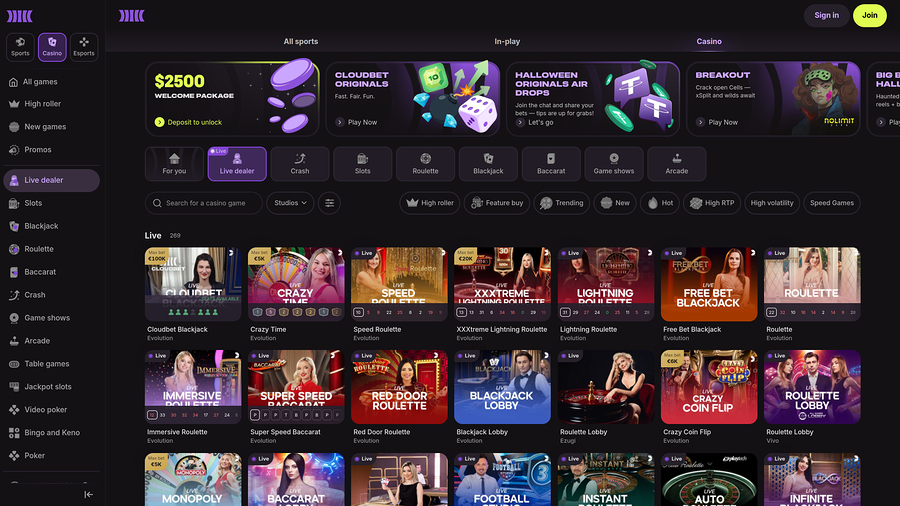 Cloudbet Casino Live Dealer Desktop