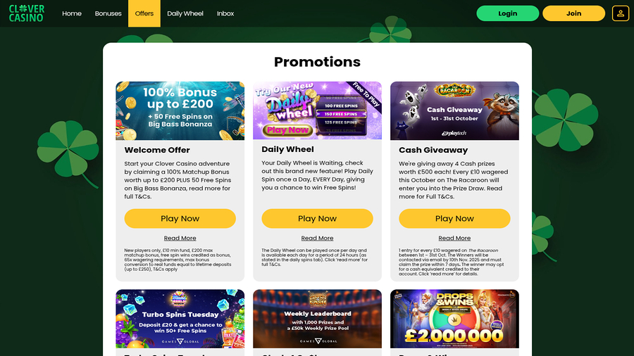 Clover Casino Promotions Desktop