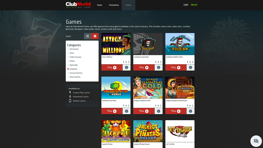 Club World Casino Jackpot Desktop