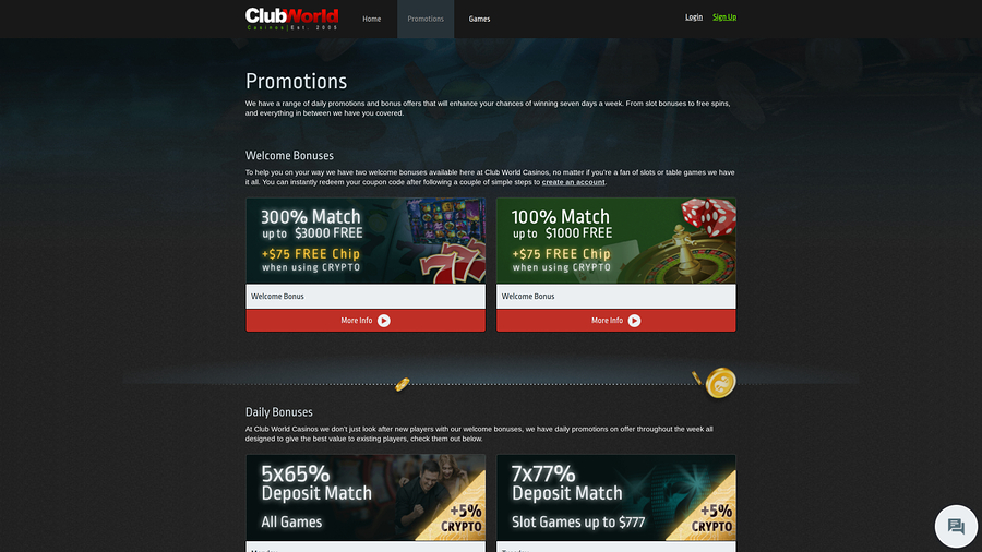 Club World Casino Promotions Desktop