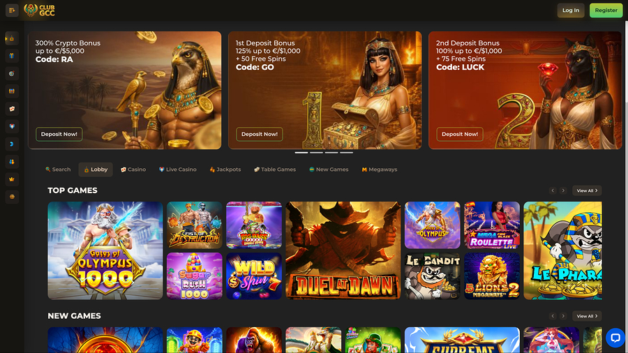 Club GCC Casino Desktop Homepage