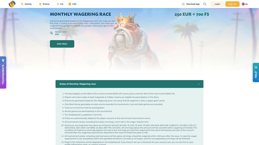 Cobber Casino Desktop Tournaments