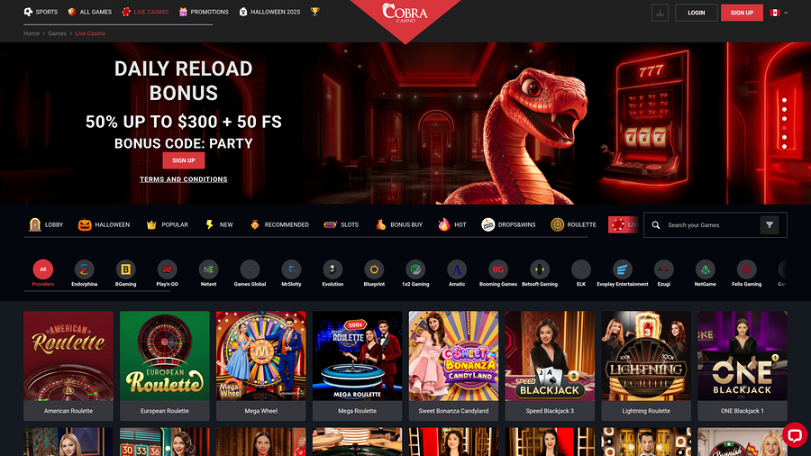 Cobra Casino Live Dealer Desktop