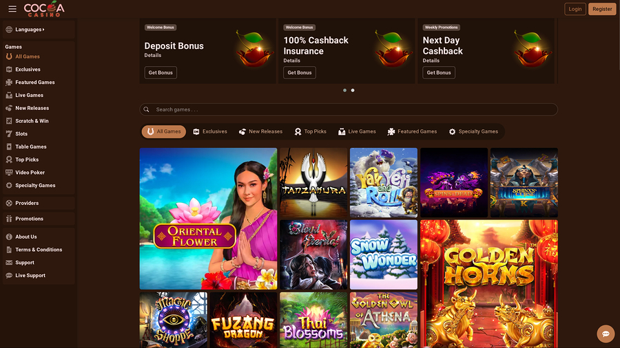 Cocoa Casino Homepage Desktop