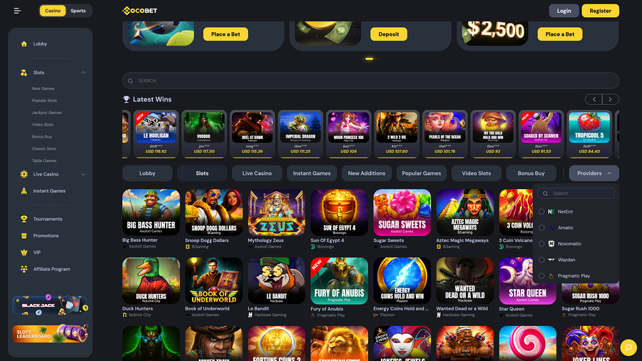 Captura de pantalla de los desarrolladores del juego Cocobet Casino