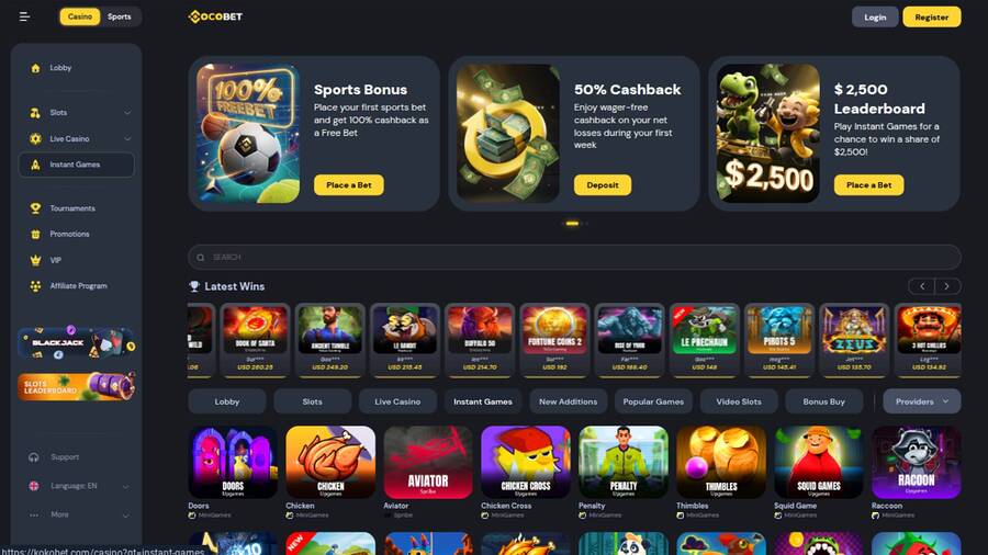 Captura de pantalla de la página de juegos del casino Cocobet
