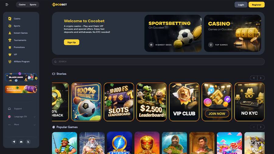 Captura de pantalla de la página principal del casino Cocobet
