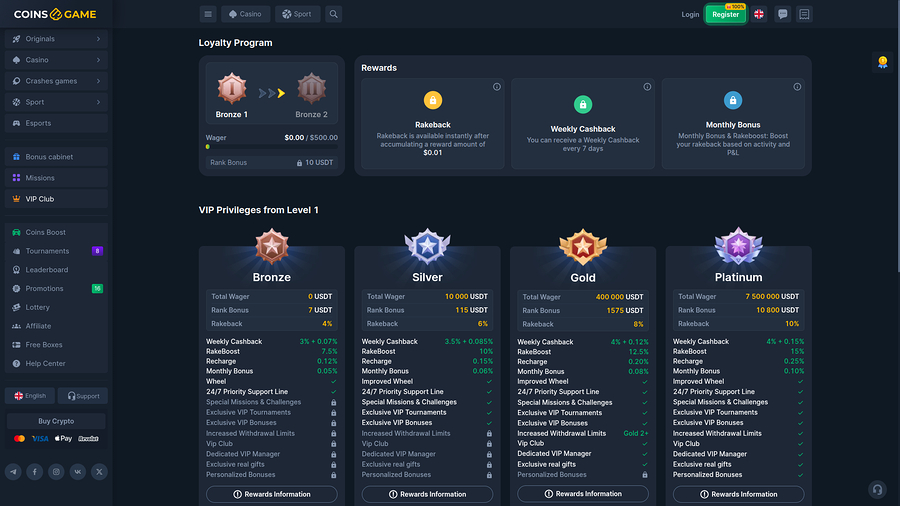 Coins Game Casino Desktop VIP Program