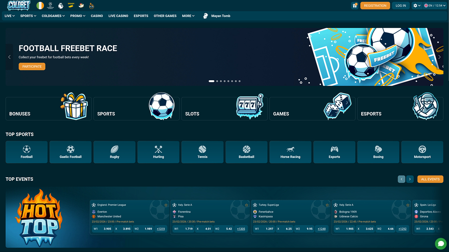Página de inicio de Coldbet Casino para escritorio