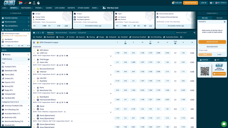 Apuestas deportivas de escritorio en Coldbet Casino