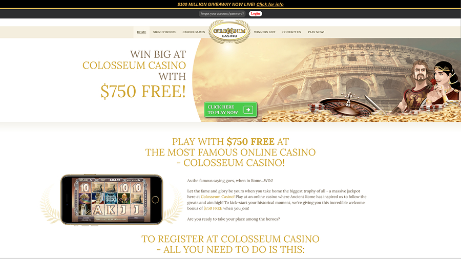 Colosseum Casino Homepage Desktop