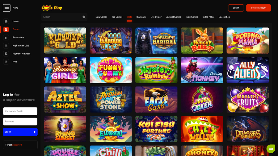 ComicPlay Casino Games Desktop