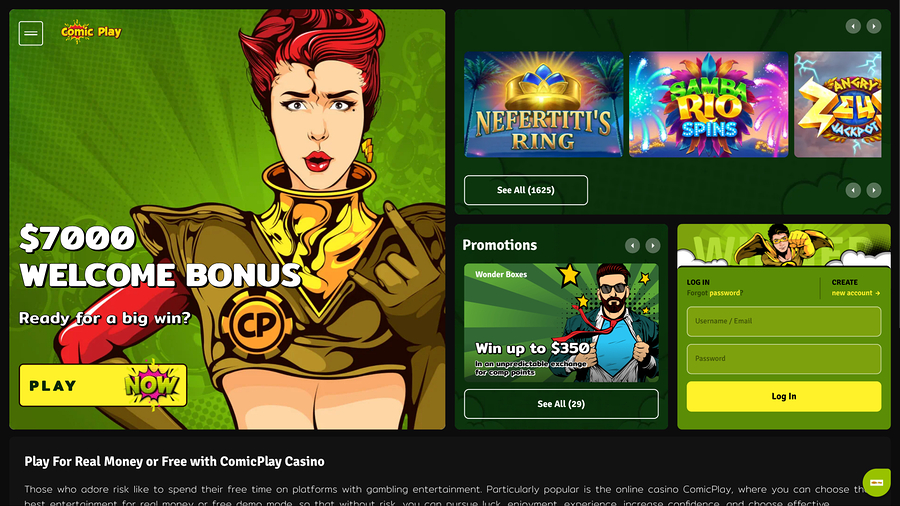ComicPlay Casino Homepage Desktop