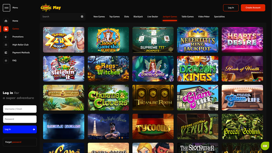 ComicPlay Casino Jackpot Desktop