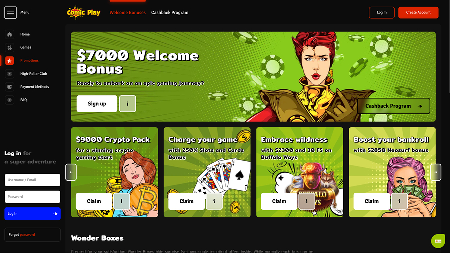 ComicPlay Casino Promotions Desktop